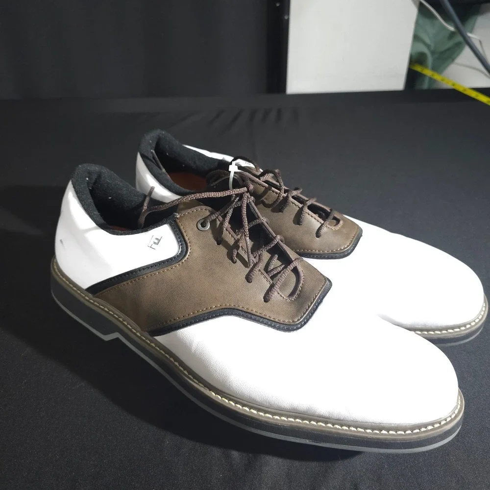 FootJoy Golf Shoes Mens 12 White Brown Saddle Spiked Athletic Cleats 57022
